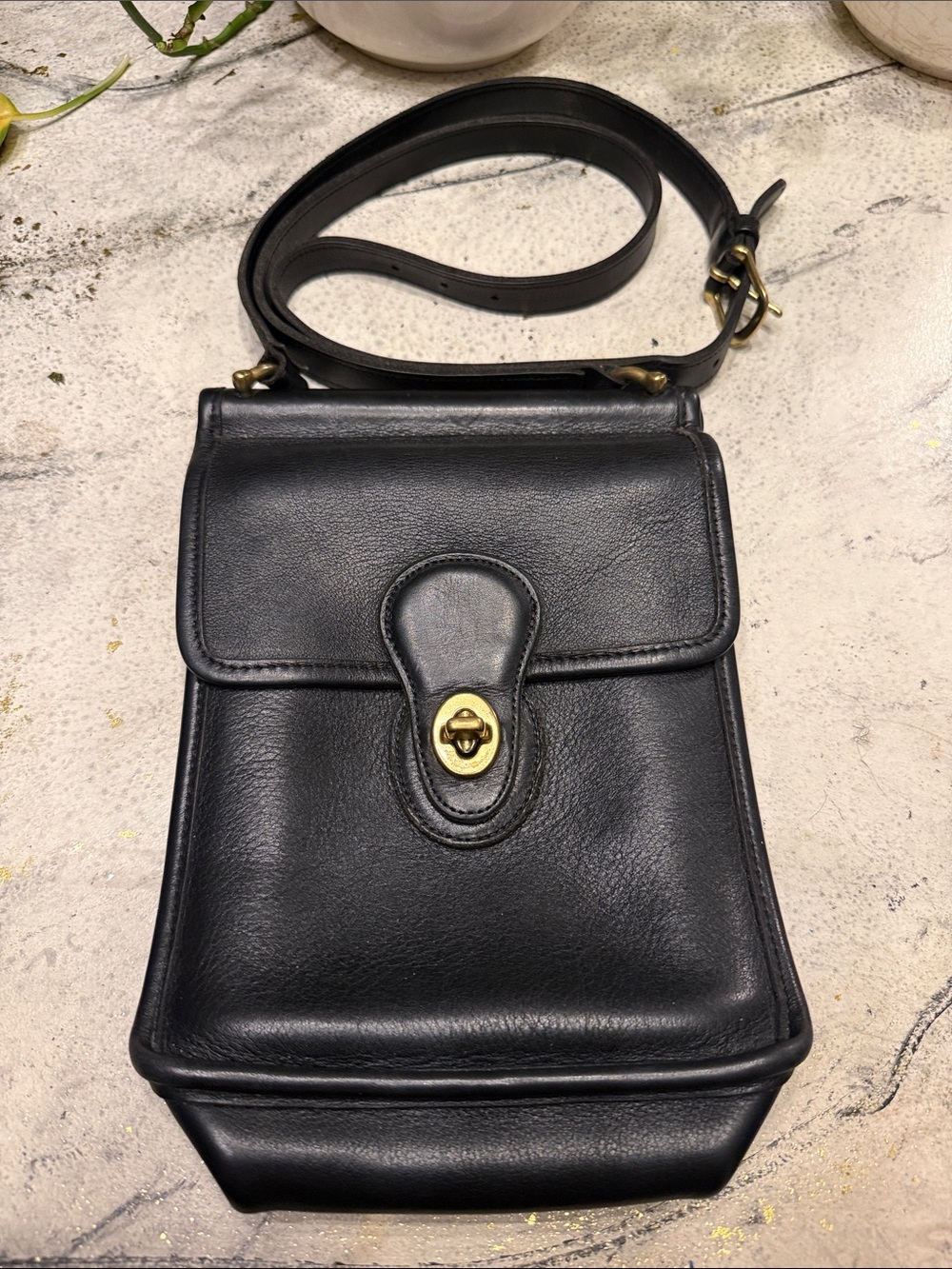 Coach Murphy 9930 Black Leather Messenger Bag with Gold Hardware